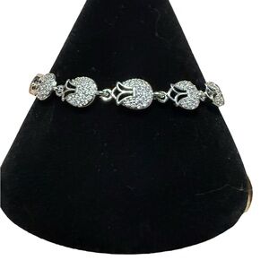 New Silver Tone Crystal Pave Ladybug Link Bracelet - 7”